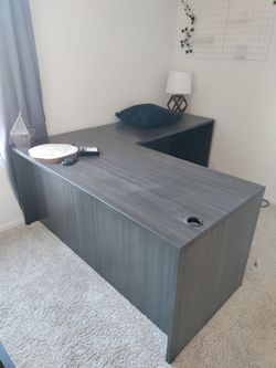 Quality Dark Wood L Desk