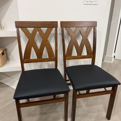 Folding Dining Chairs Set of 2, Foldable Chairs with Padded Seat, Solid Rubber Wood,
