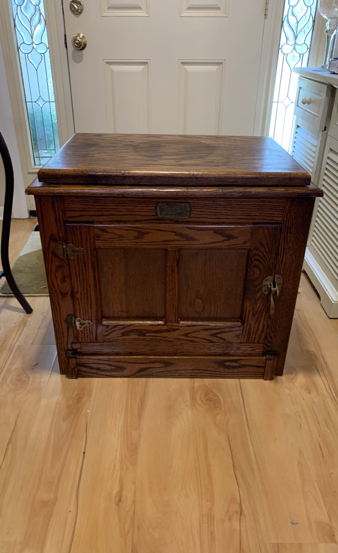 White Clad Vintage Oak Wood Antique Ice Box