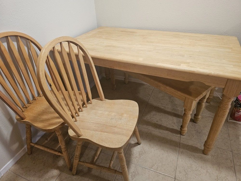 Large Kitchen Table, 4 Chairs And 1 Long Bench