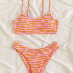NWOT Zebra Print High Cut Bikini Set - Size XS, Pink & Orange