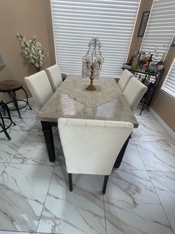 Dining table with six chairs