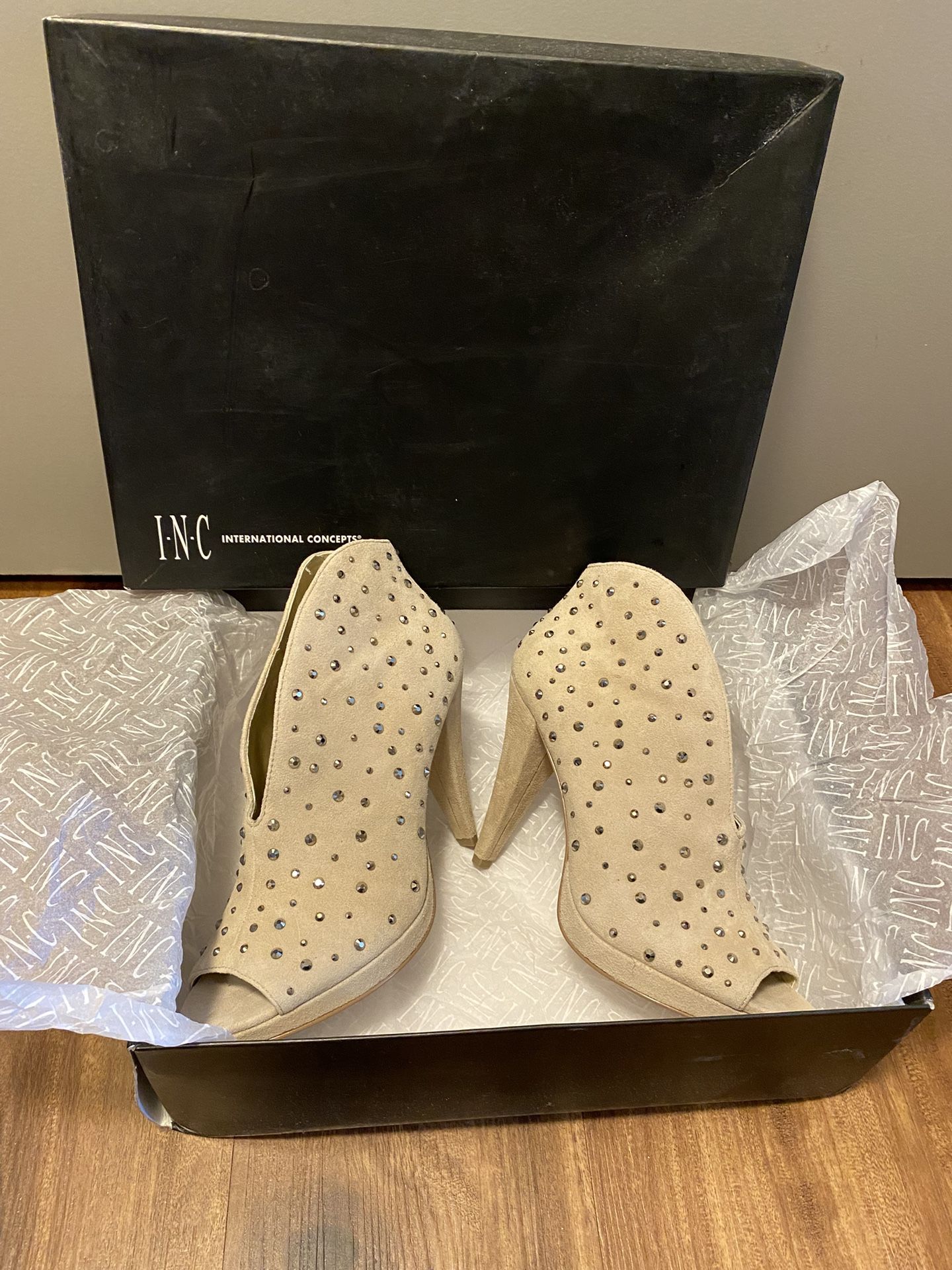 Brand New Woman’s INC International Concept brand Beige Suede High Heel Shoes Up for Sale