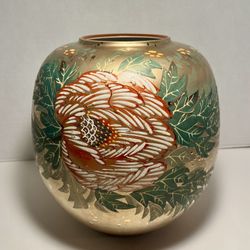 Vintage Japanese Kutani Ware Porcelain Hand Painted Vase 24K Gold Drops 10"