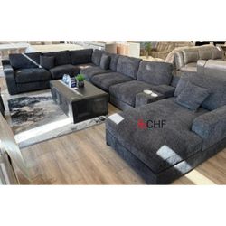 Charcoal / Light Gray / Gray Chenille Fabric Corner Sectional Sofa with Right-Facing Chaise, Cupholders, and Charging Ports - Summer Deal !