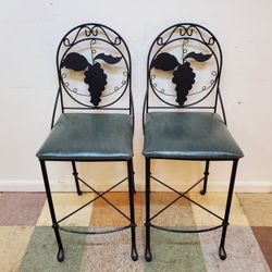 Pair Wrought Iron Counter Height High Back Barstools By Teena Iron Works