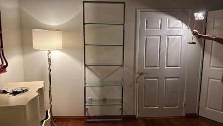 CB2 metal and glass bookshelf
