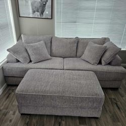 Beautiful, Soft, Fleece, Gray Couch, And Loveseat With Matching Ottoman