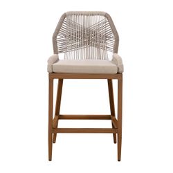 Rattan Woven Bar Stools Wooden Legs Coastal Cushion Seat Indoor Outdoor Kitchen Counter Stools