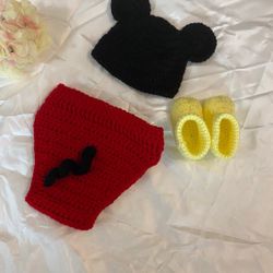 Handmade Crochet Mickey Mouse Baby Outfit – Newborn to 6 Months