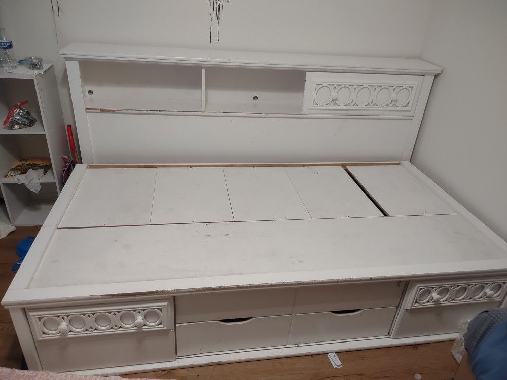 Twin Bed with Bookcase and Storage Drawers