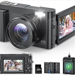 4K Digital Camera for Beginners & Teens, Autofocus 48MP Vlogging Camera for YouTube, 3'' 180°Flip Screen Camera with Flash 16X Zoom, 32G Card Battery 