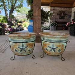 Short Turquoise Star Clay Pots, Planters, Plants. Pottery $55 cada una