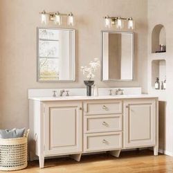New-24 in. W x 32in. H Rectangular Aluminum Thin Framed Wall Mount Beveled Bathroom Vanity Mirror in Brushed Nickel