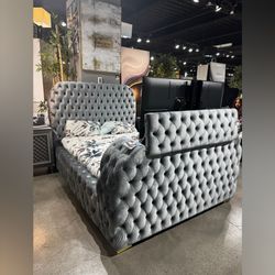 Grey Queen Size  Bed Frame with TV Lift