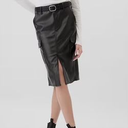 GAP 100% Recycled Vegan-Leather Midi Pencil Cargo Skirt