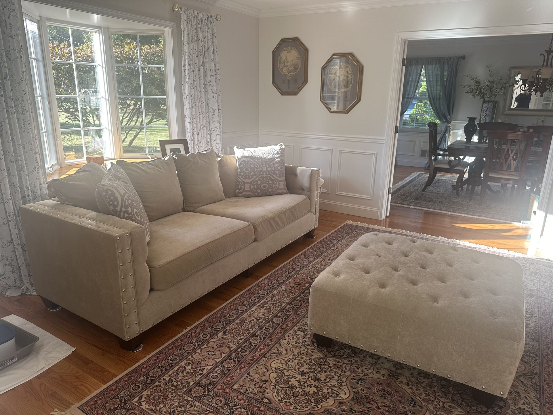 3 Piece Cindy Crawford Home Sofa, Love Seat, And Tufted Ottoman