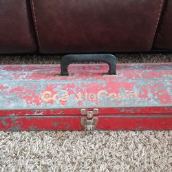 Vintage Coast to Coast Metal Red Fishing Tackle box 19" x 6" x 3.5" tall