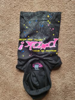 Black And Pink Spider Hoodie Size Medium 100% Cotton Stars Pattern