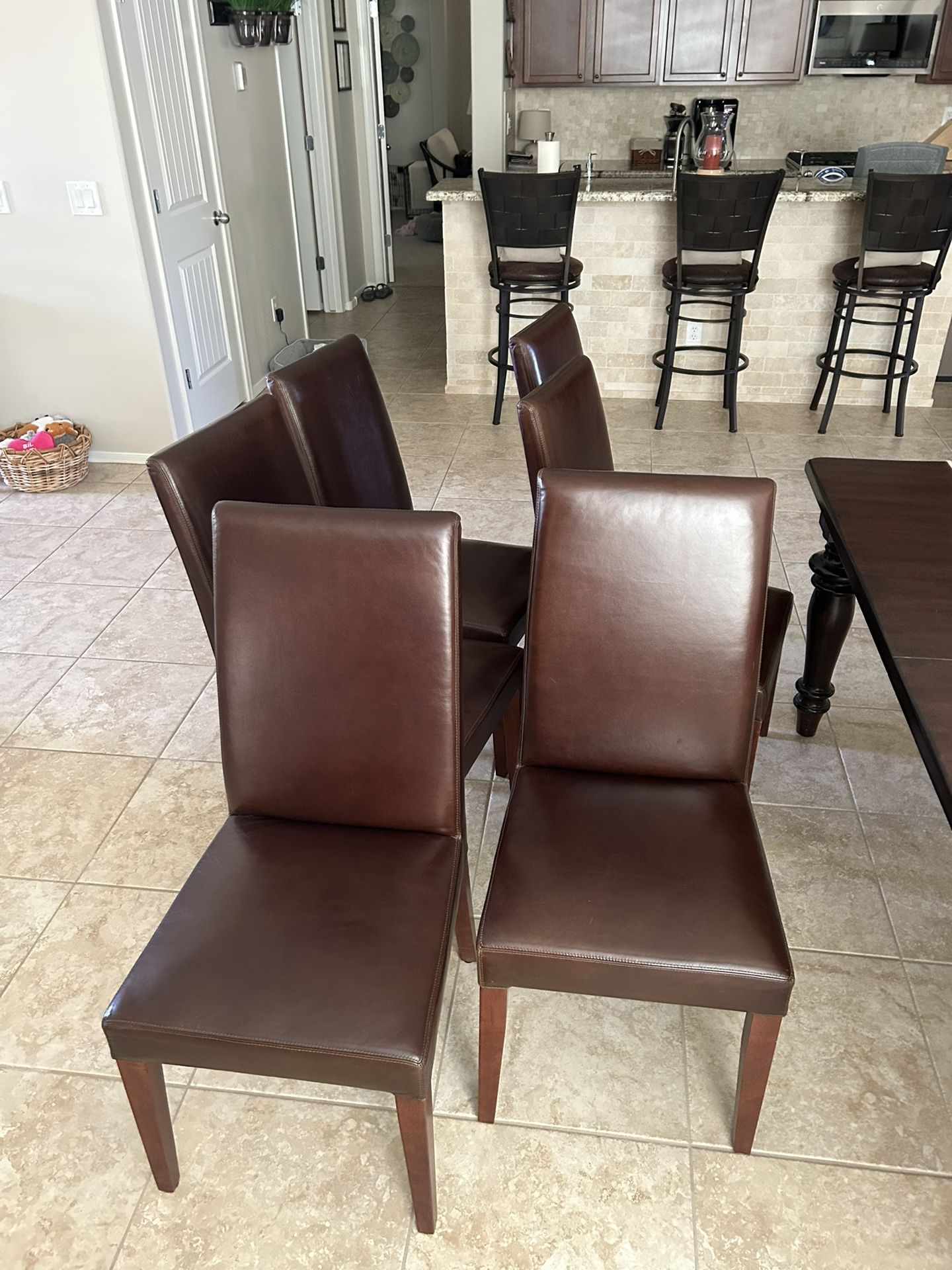 Pottery Barn-Brown 100% Leather Dining Chairs ($100 EA Sold In A Set)