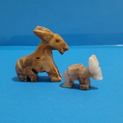 Vintage Hand Carved Marble Onyx Stone Horse Donkey Pony Figurine Lot Of 2.
