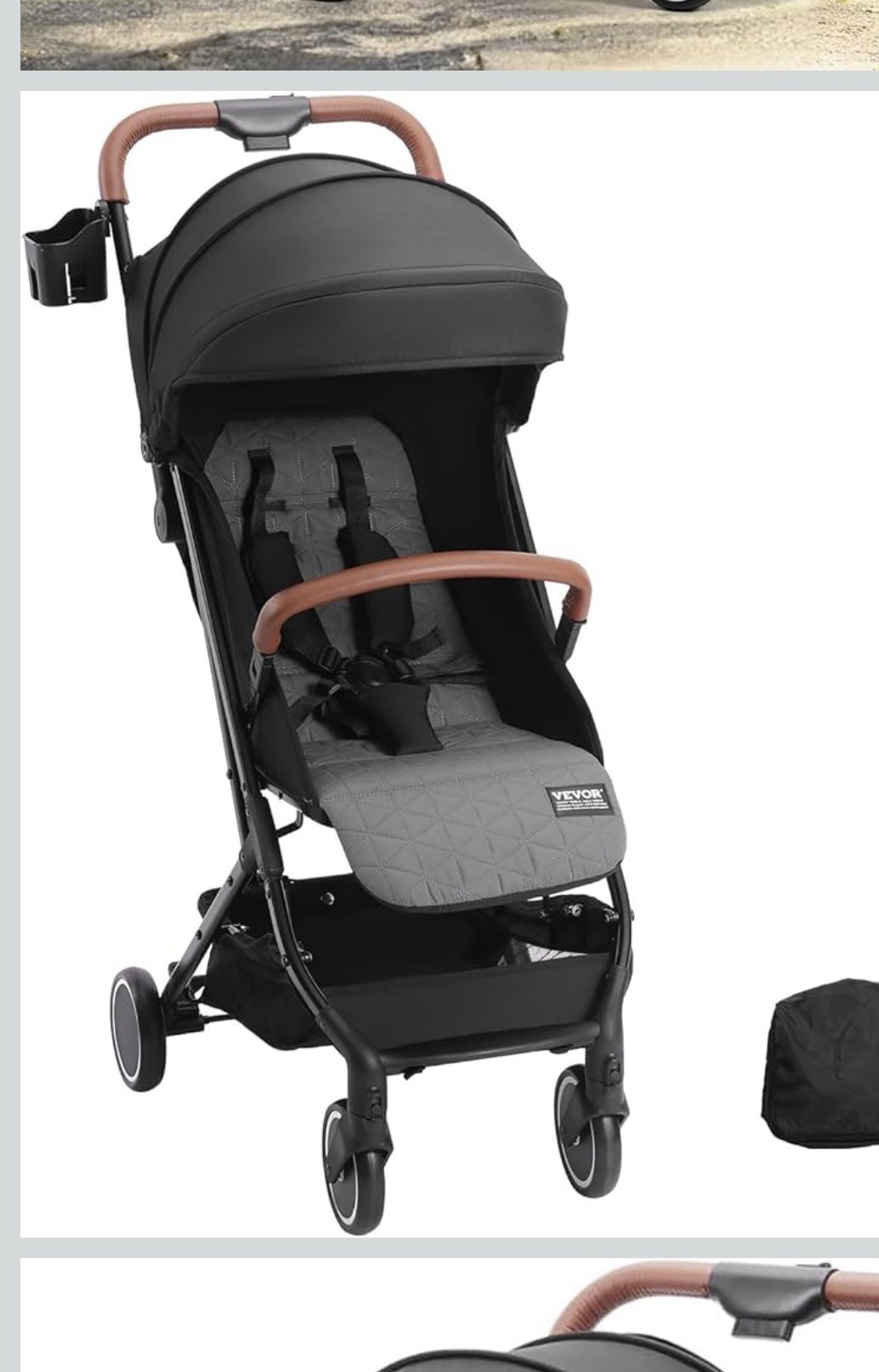 VEVOR Standard Baby Infant Stroller with 95-150 Adjustable Backrest & 0/90 Adjustable Footrest, One-Click Folding Newborn Stroller with Cup Holder 