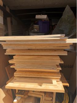 Lots of 3/4” and 5/8” plywood  NO FULL 4x8 sheets  Price from $5 to $20 for each panel.