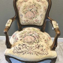 Vintage Victorian Scene Upholstered Mahogany Chair