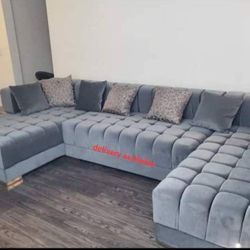 New/Gray Velvet Double Chaise Sectional,Seccional, Couch/ Delivery Available,  Financing Options 