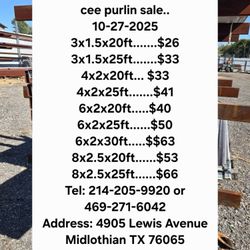 New 6x2x20ft Cee Purlins 