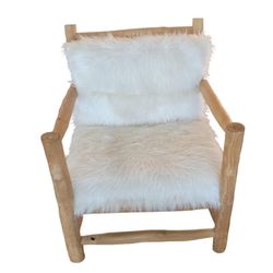 Handcrafted Teak and Faux Fur Armchair