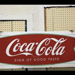 Vintage Coca-cola COKE 1950’s Porcelain “sled” 42”X 16” Fish Tail Sign 