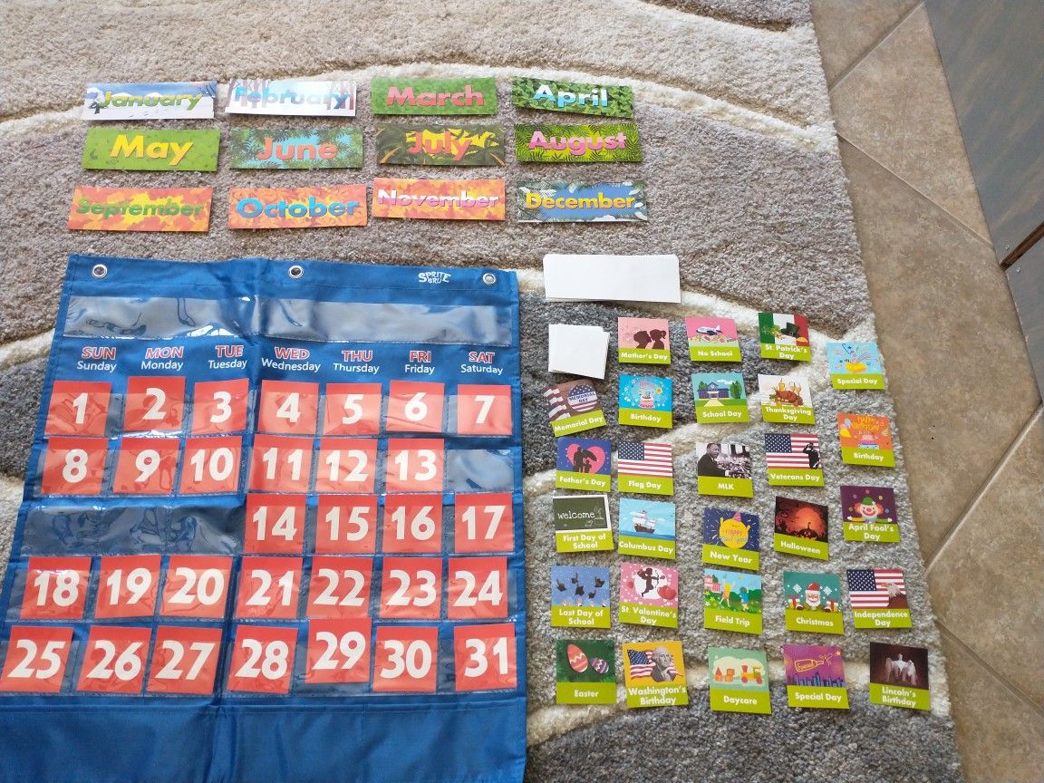 Classroom calendar includes months, dates, blank for fill in your own & Holiday inserts