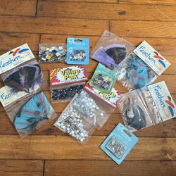 Large Lot Of Decorative Feathers And Rhinestones For Arts And Crafts Projects 
