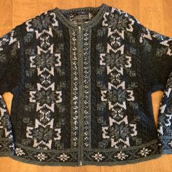 Herman Geist Women’s S Hand Knit Wool Nordic Fair Isle Cardigan Sweater