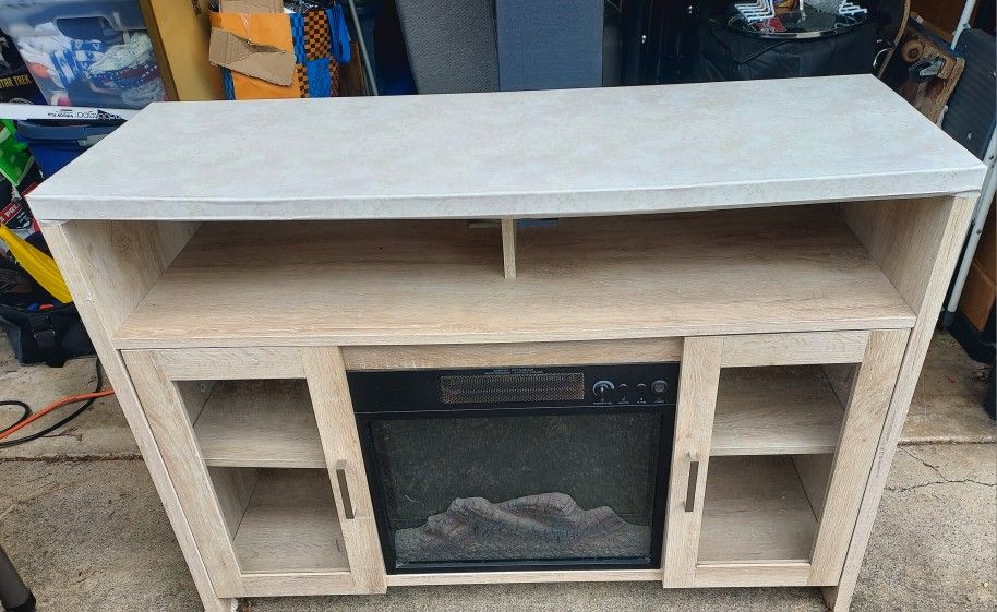 Tv Stand With Electric Fireplace And Glass Cabinet With Shelves