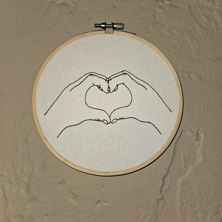 Embroidered Heart Hands Wall Art