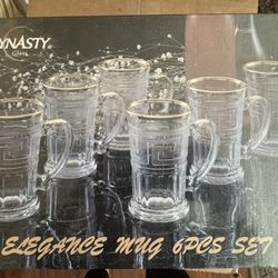 New Vintage Set Of 6 Pieces Glass/gold Trim Tea/coffee Cups/mugs