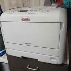 Oki PRO8432WT White Toner Printer w/Stand And Computer