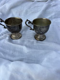Antique Vintage Silver Over Copper  Mugs Cups Set of 2 Punch 
