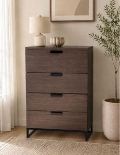 Modern Dark Brown 4-Drawer Dresser Chest of Drawers -