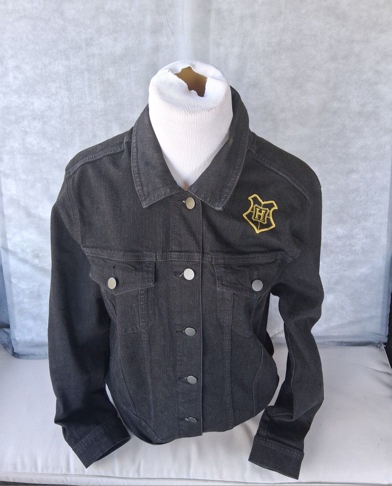 Women's Harry Potter Hufflepuff Denim Jacket : Size XL : Black : Stretch Pockets