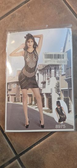 Fishnet Bodystocking Dress - 2 Piece Set - Black - One Size - New