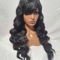 Human Hair Blend Wig.  26 Inches.  Curling Iron Safe 