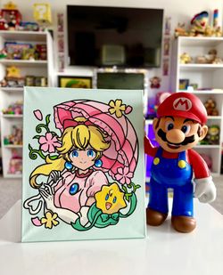Hand-Painted Princess Peach Wall Art – Nintendo Decor