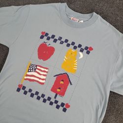 Vtg P.S. Originals Patriotic Graphic T Shirt Red USA Blue 4th of July Unisex Lg