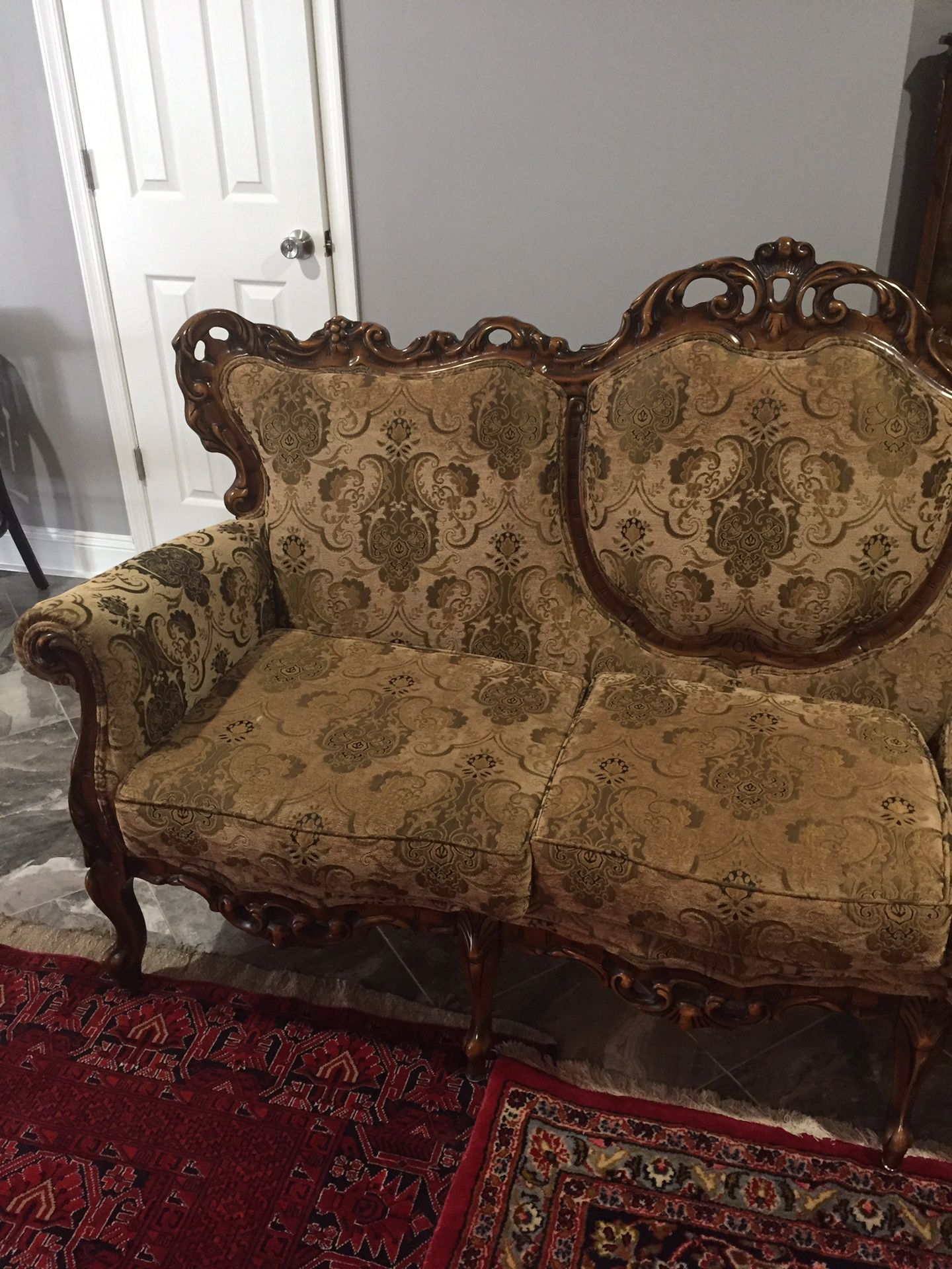 Antique living room new upholstery sofa , love seat , chair coffee table & two end tables