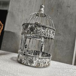 Decorative Metal Birdcage with Floral Detail