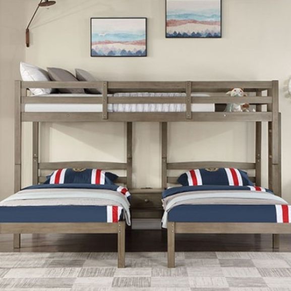 Brand New Warm Grey Twin Size Triple Bunk Bed