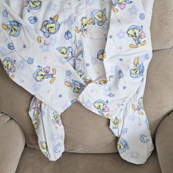 Tweety Bird Pj Size Large 2 Piece With Feet, And Cool Cat Pj Bottoms Size Med